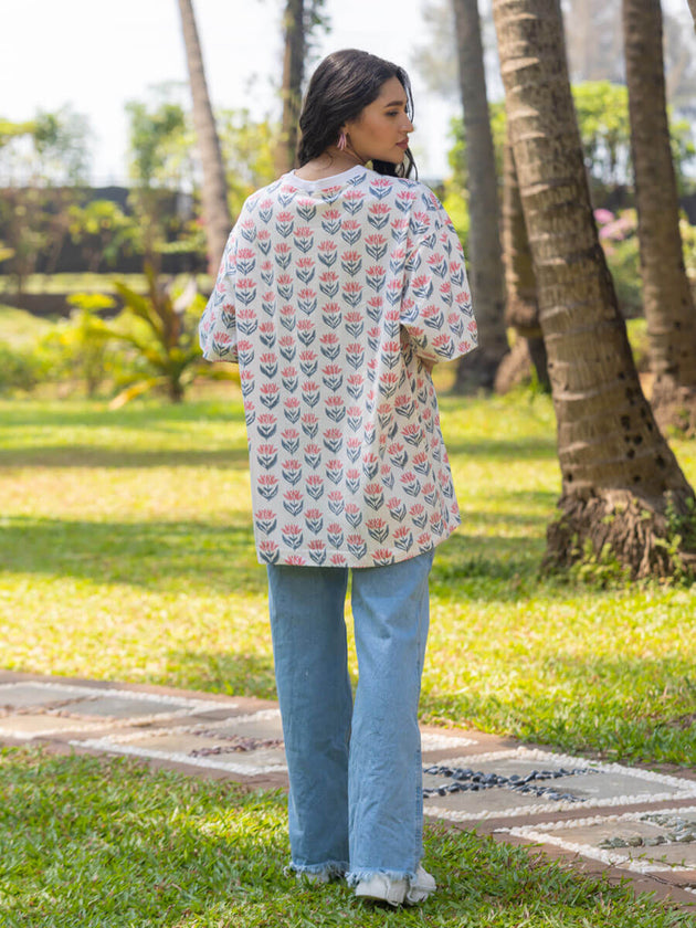 Vishwa Hand Block Printed T-shirt - Oversized - Pinklay