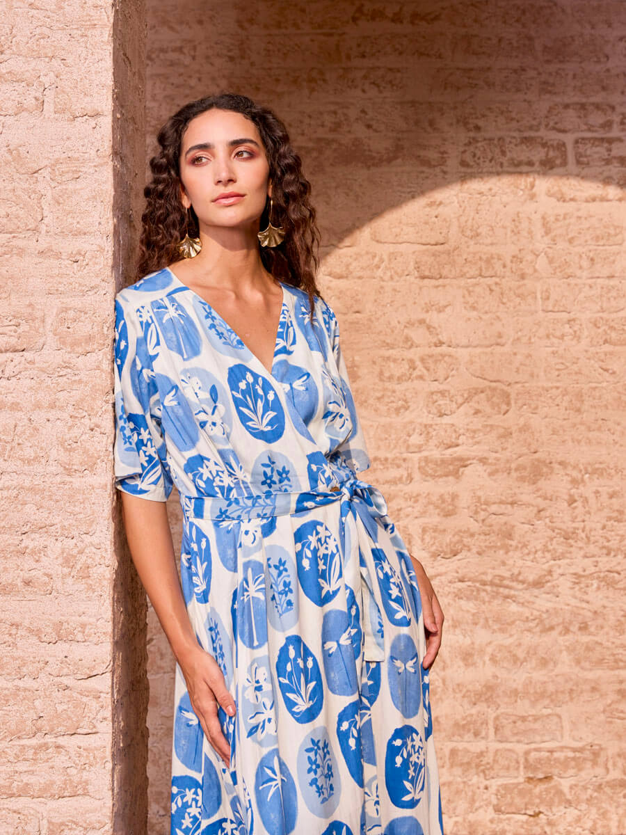wrap around dress for women Mini - Passion au Jardin Versatile and adaptable womens teal wrap Cue Wrap Long Sleeve Dress
