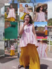 Pink and Yellow Women Sleeveless Asymmetrical Top & Skirt Set - Pinklay