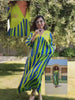 Pinklay striped modal satin maxi dress with hand embroidery and pockets.