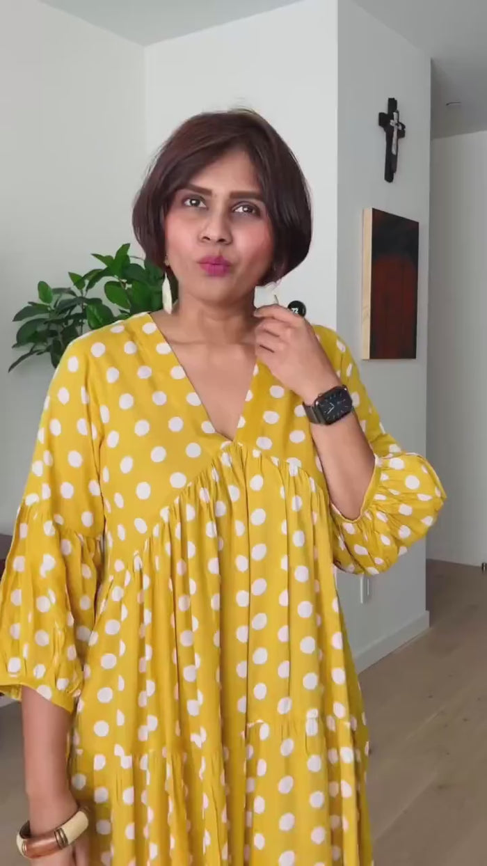 Yellow Polka Women Modal Maxi Dress – Pinklay