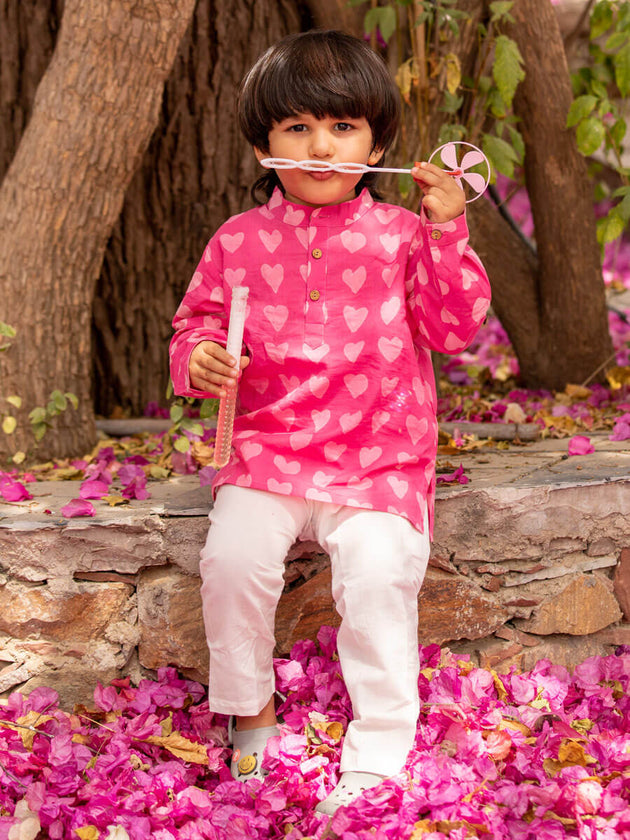 Little Hearts Organic Cotton Kurta - Pinklay