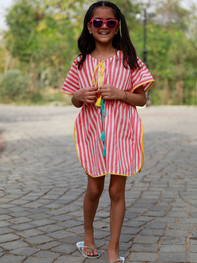 Pink Stripes Organic Cotton Kaftan - Pinklay