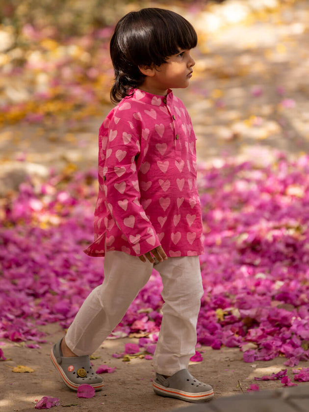 Little Hearts Organic Cotton Kurta - Pinklay