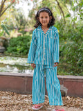 Turquoise Stripes Cotton Top & Pyjama Set - Pinklay