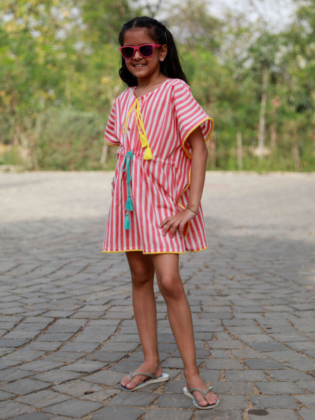 Pink Stripes Organic Cotton Kaftan - Pinklay