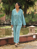 Turquoise Stripes Cotton Top & Pyjama Set - Pinklay