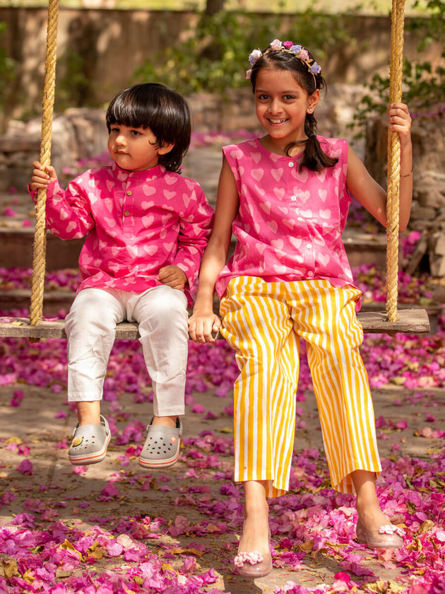 Little Hearts Organic Cotton Kurta - Twinning Set - Pinklay
