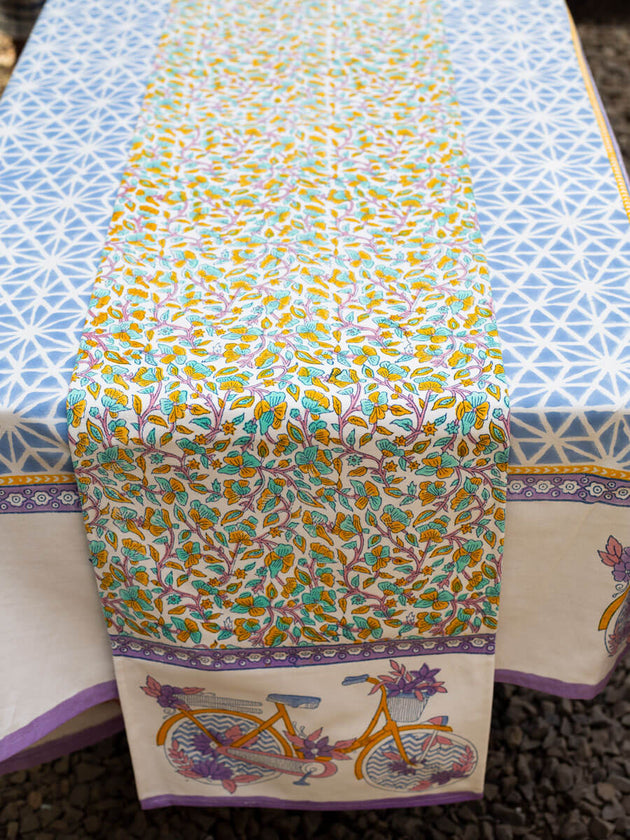 Fields of Sunflower Hand Block Print Cotton Table Runner - Pinklay