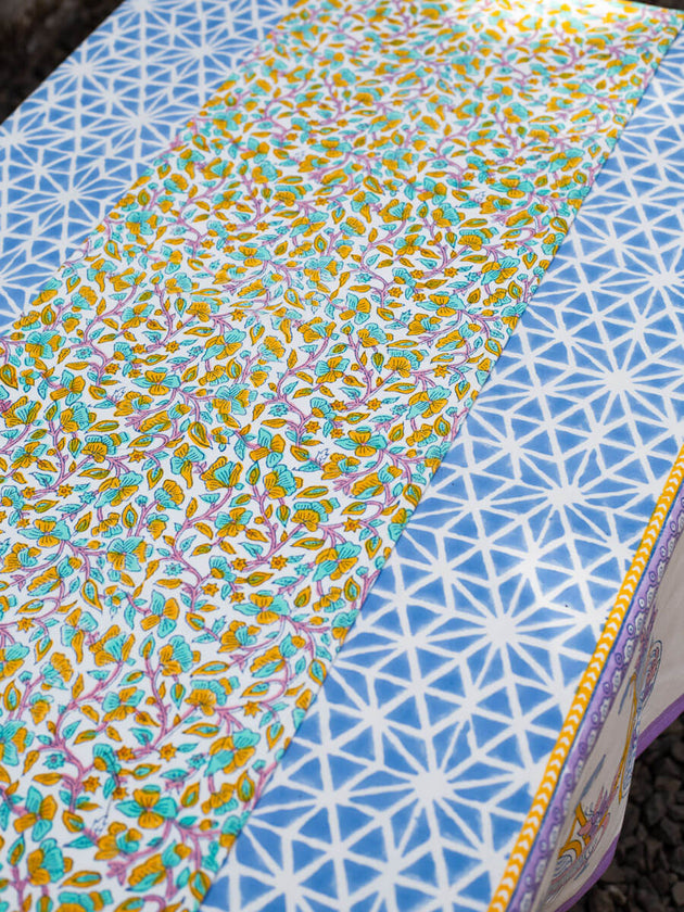 Fields of Sunflower Hand Block Print Cotton Table Runner - Pinklay