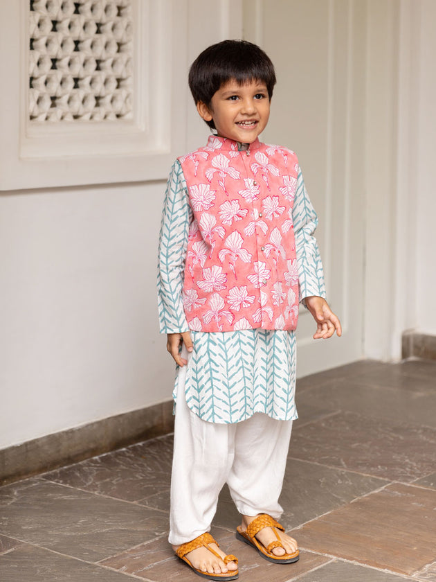Set of 3 - Anant Long Kurta with Jacket | Pinklay