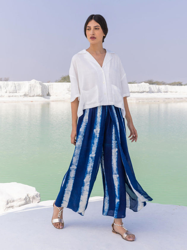 Indigo Horizon Indigo Wrap-around Palazzo Pants - Pinklay