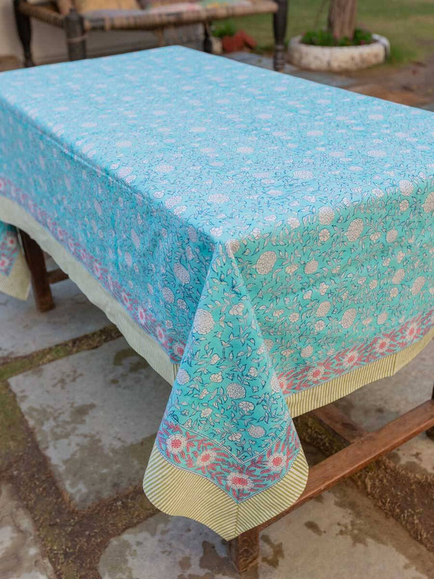 Aster Block Printed Cotton Table Cover - Pinklay
