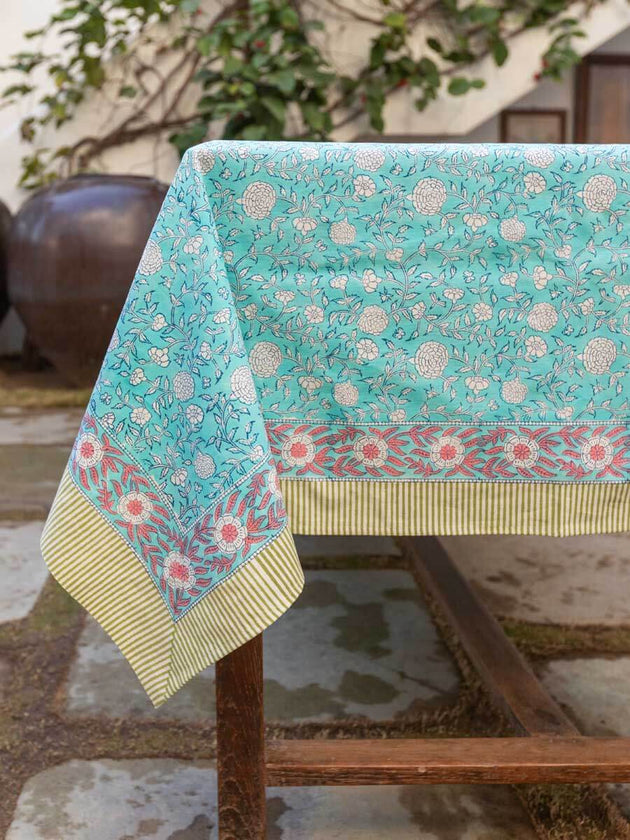 Aster Block Printed Cotton Table Cover - Pinklay