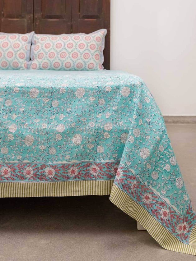 Aster Block Printed Bedsheet - Pinklay