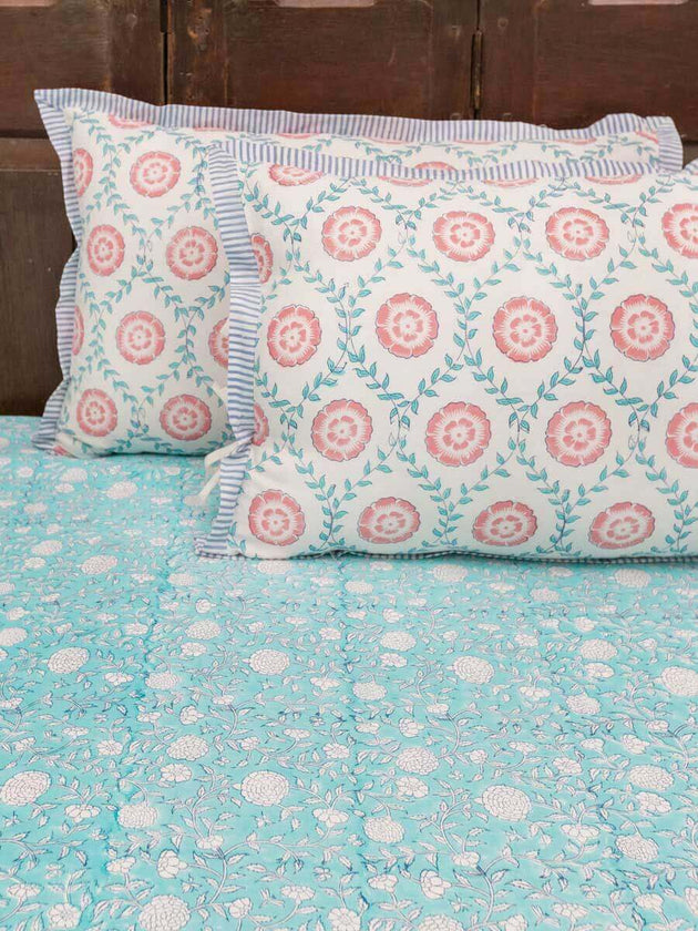 Aster Block Printed Bedsheet - Pinklay