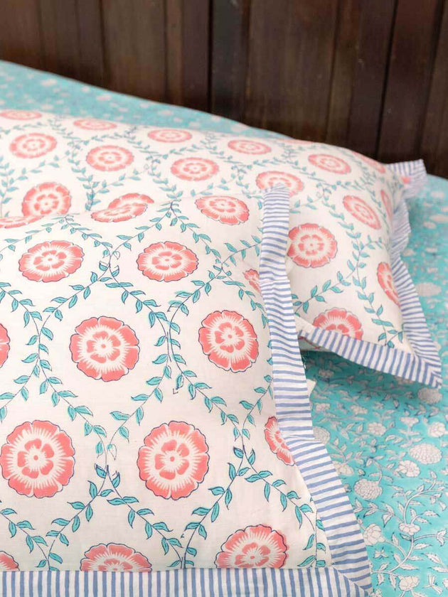 Aster Block Printed Bedsheet - Pinklay