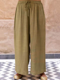 Solid Olive Rayon Slub Palazzo - Pinklay