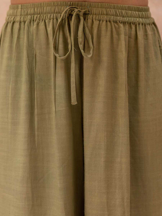 Solid Olive Rayon Slub Palazzo - Pinklay