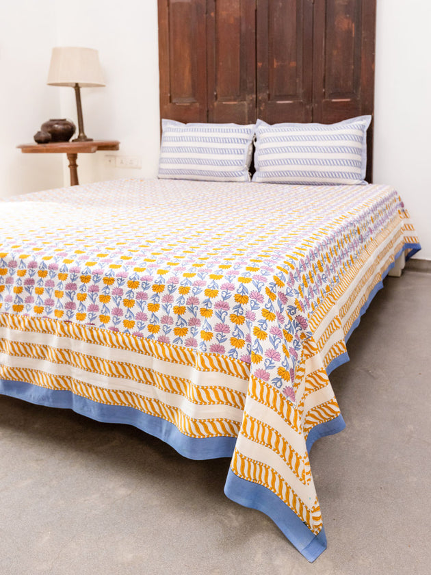 Nalini Hand Block Printed Cotton Bed Sheet- Pinklay