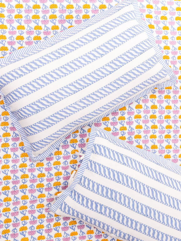 Nalini Hand Block Printed Cotton Bed Sheet- Pinklay