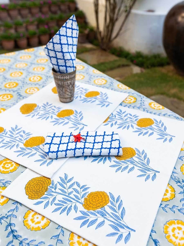 Blue Chevron Block Printed Cotton Table Napkin - Pinklay