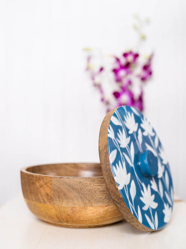 Blue Garden Wooden Snack and Fruit Bowl - Pinklay