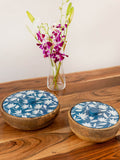 Set of 2 - Blue Garden Wooden Snack and Fruit Bowl - Pinklay