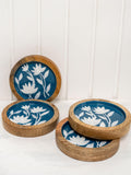 Set of 4 - Blue Garden Wooden Coasters - Pinklay
