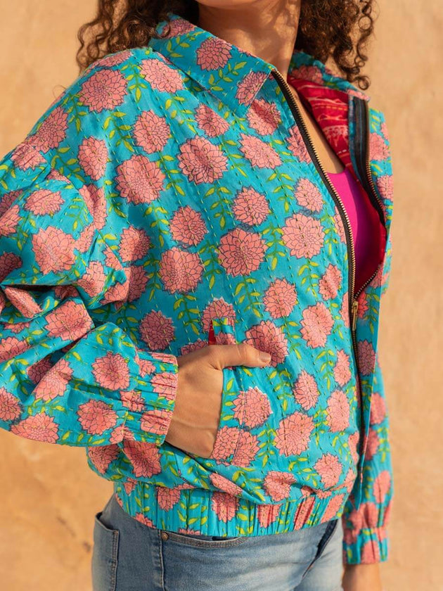 Bohemian Handblock Printed Bomber Jacket | Pinklay