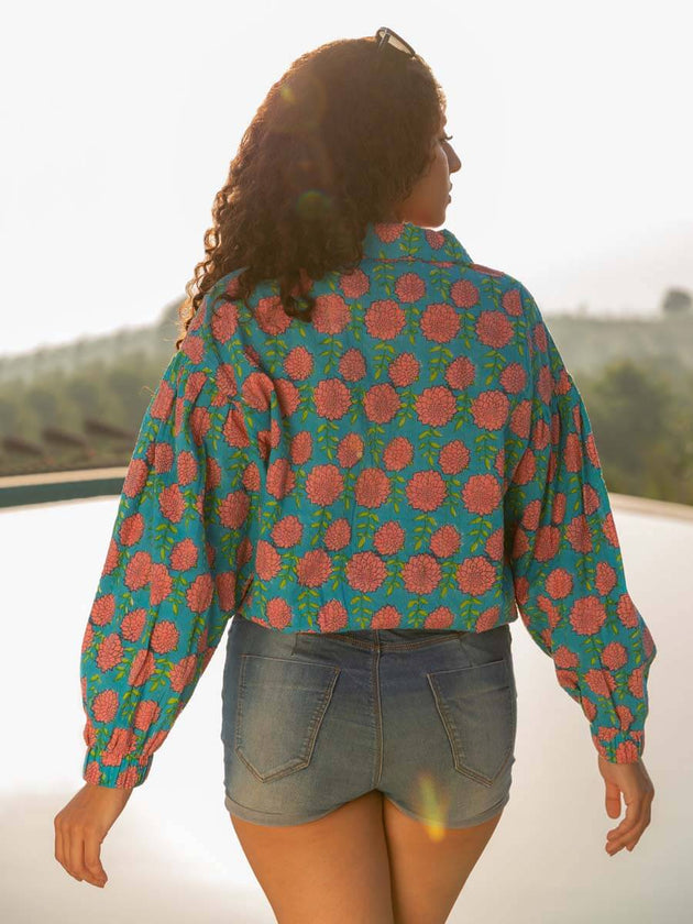 Bohemian Handblock Printed Bomber Jacket | Pinklay