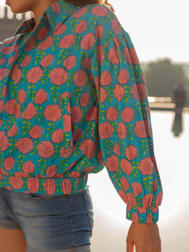 Bohemian Handblock Printed Bomber Jacket | Pinklay