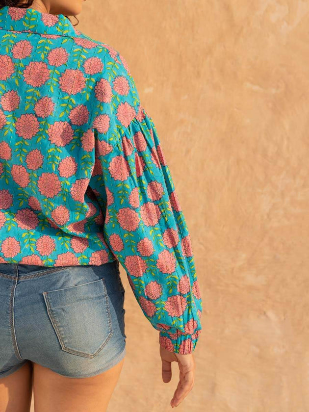 Bohemian Handblock Printed Bomber Jacket | Pinklay