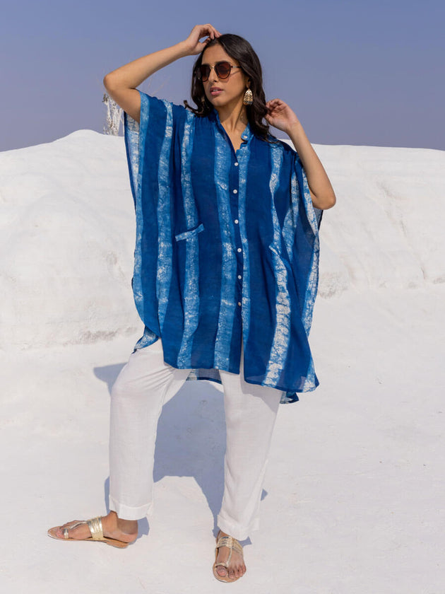 Set of 2 - Breeze Indigo Shirt Dress and Pants - Pinklay