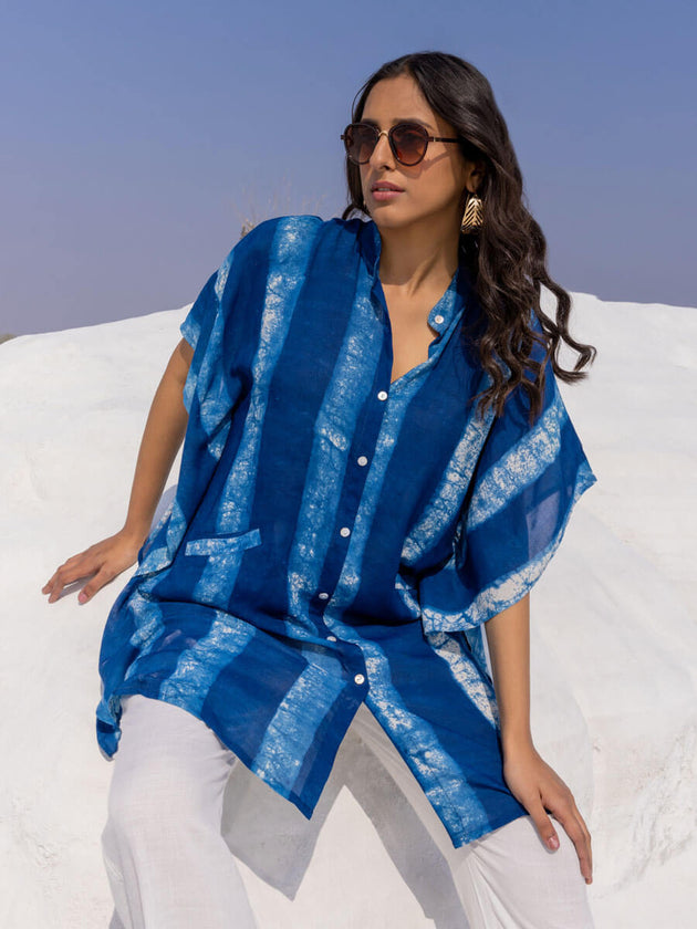 Set of 2 - Breeze Indigo Shirt Dress and Pants - Pinklay