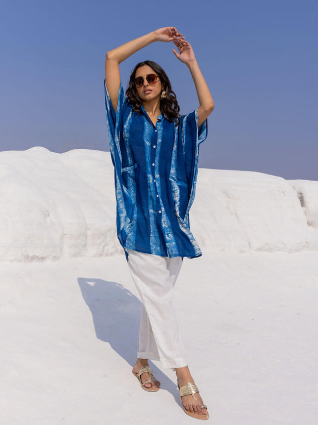 Set of 2 - Breeze Indigo Shirt Dress and Pants - Pinklay