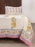 Champa Block Printed Cotton Bedsheet - Pinklay