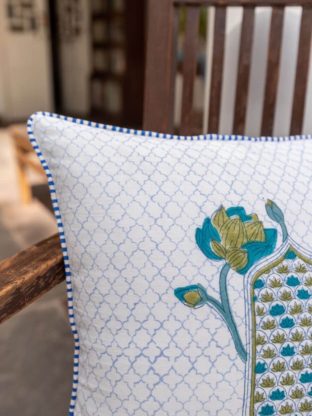 Amrita Block Printed Cotton Cushion Cover - Pinklay