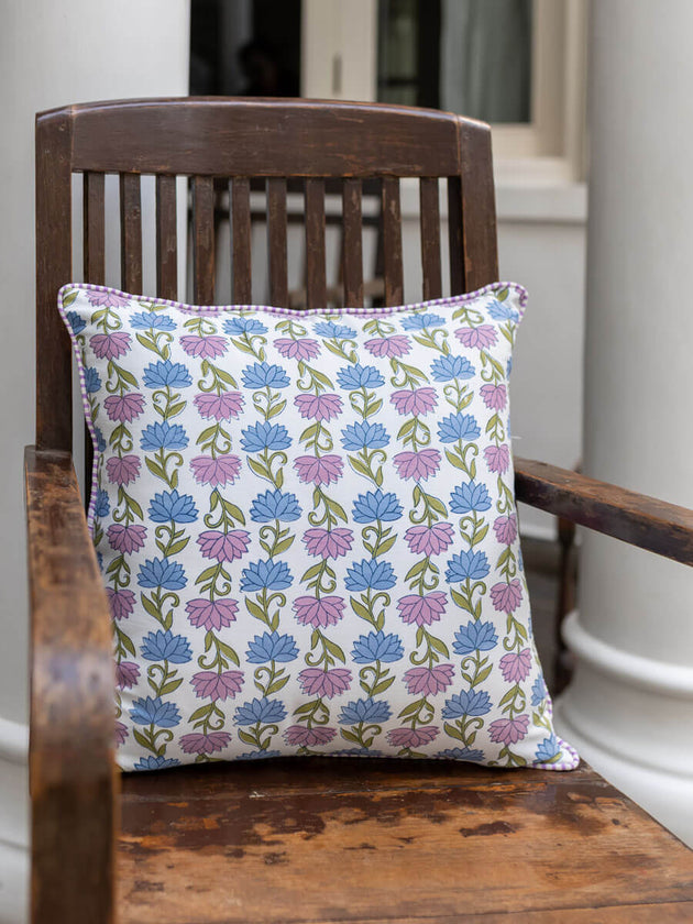 Kusum Block Printed Cotton Cushion Cover - Pinklay