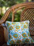 Fields of Sunflower Block Printed Cotton Cushion Cover - 12 Inch - Pinklay