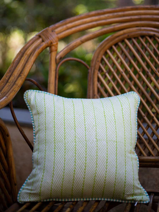 Fields of Sunflower Block Printed Cotton Cushion Cover - 12 Inch - Pinklay