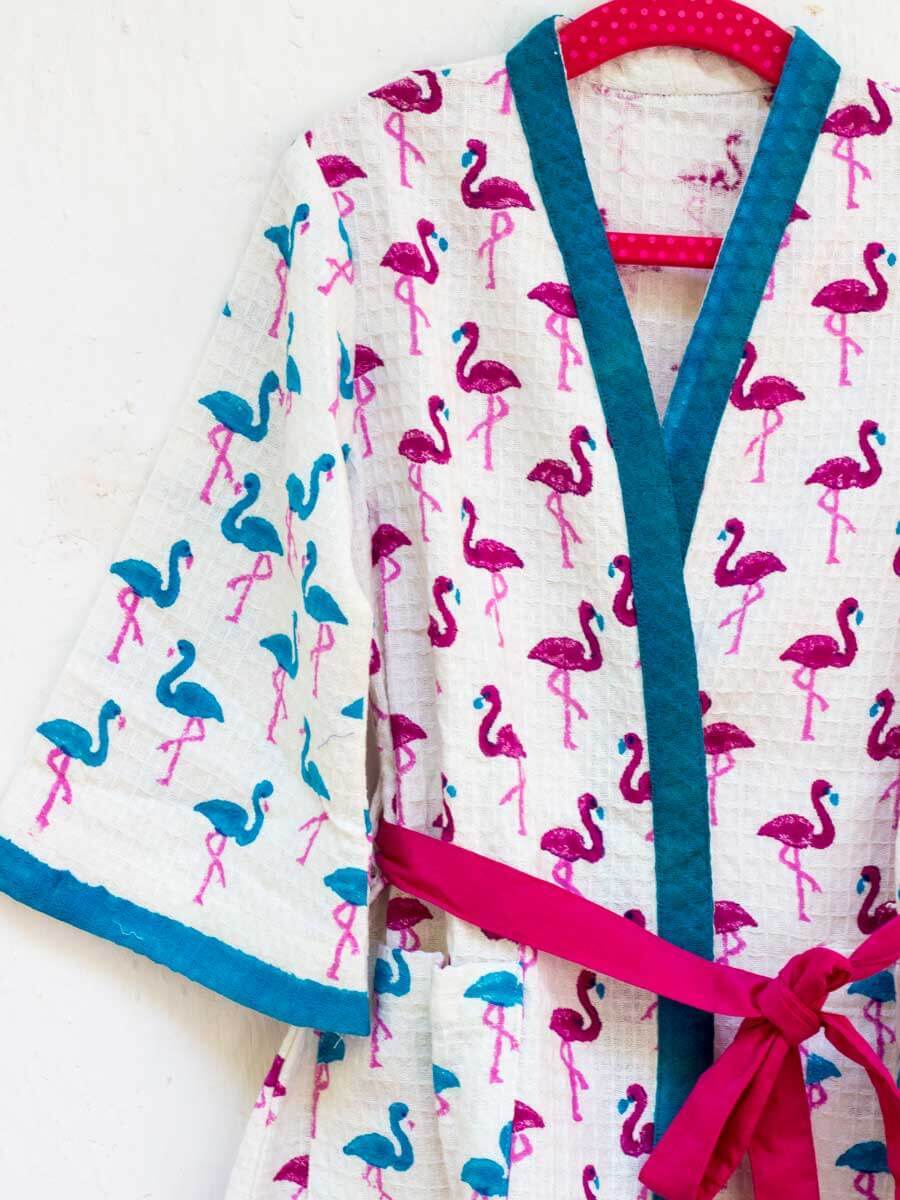 Kimono Robe Pink Flamingo Dressing Gown Flamingo Dance Block