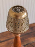Gazal Metal Cutwork Wooden Base Table Lamp | Pinklay