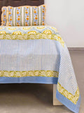 Golden Bloom Hand Block Printed Cotton Bed Sheet | Pinklay