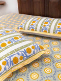 Golden Bloom Hand Block Printed Cotton Bed Sheet | Pinklay