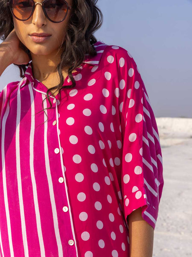 'I Love Pink' Oversized Asymmetrical Modal Long Shirt - Pinklay