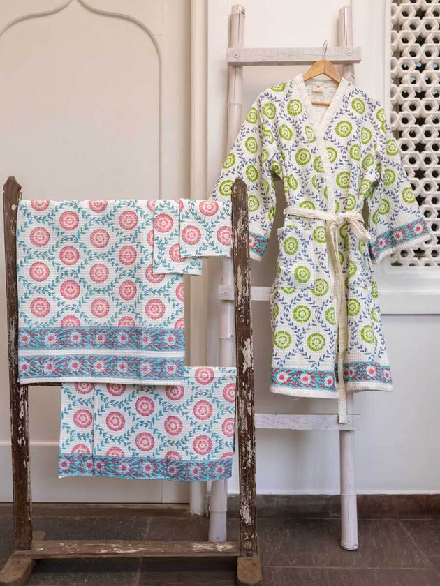 Spring Time Block Print Bath Set - Pinklay