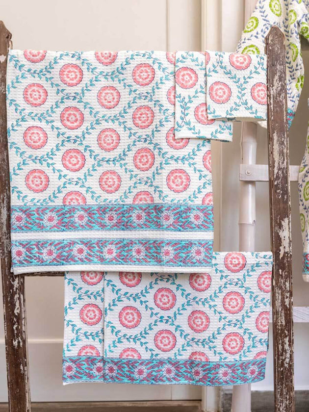 Spring Time Block Print Bath Set - Pinklay
