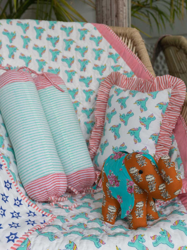 Set of 2 - Turquoise Stripes Organic Cotton Infant Bolster