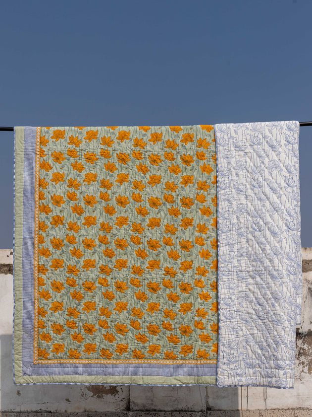 Samriddhi Block Printed Cotton Quilt | Pinklay
